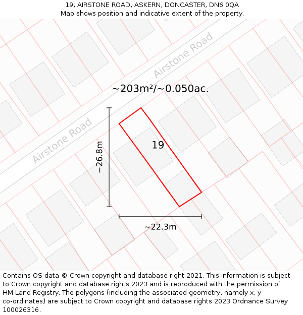 19, AIRSTONE ROAD, ASKERN, DONCASTER, DN6 0QA: Plot and title map