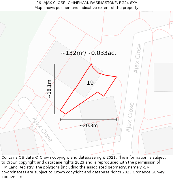 19, AJAX CLOSE, CHINEHAM, BASINGSTOKE, RG24 8XA: Plot and title map