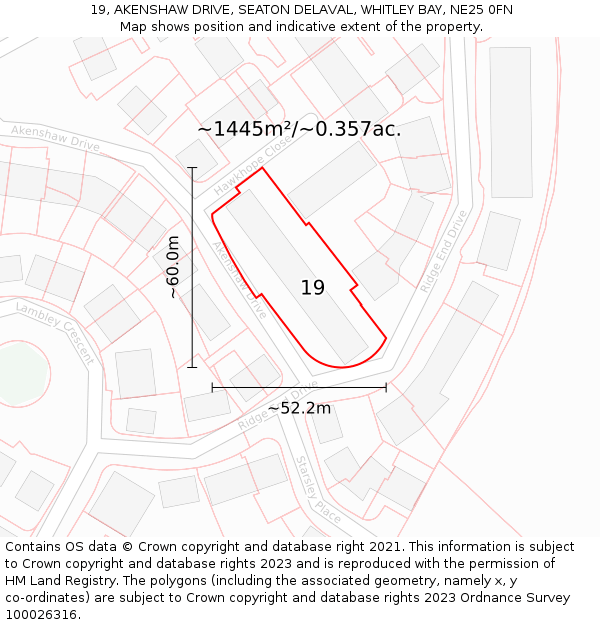19, AKENSHAW DRIVE, SEATON DELAVAL, WHITLEY BAY, NE25 0FN: Plot and title map