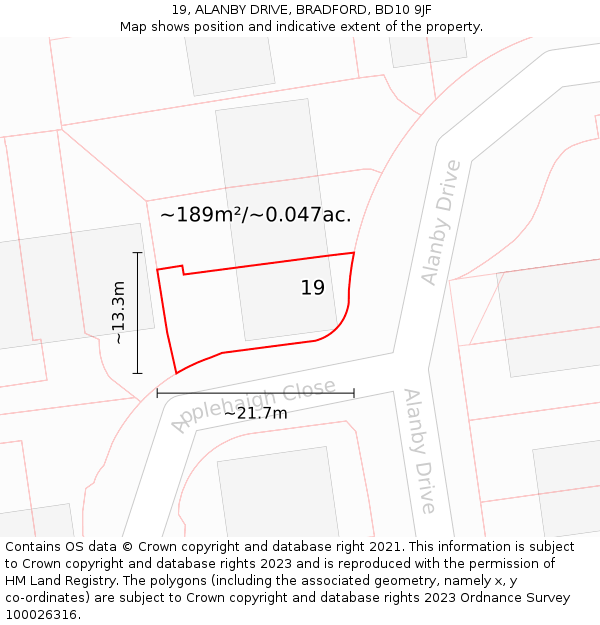 19, ALANBY DRIVE, BRADFORD, BD10 9JF: Plot and title map