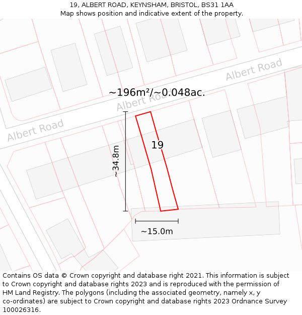 19, ALBERT ROAD, KEYNSHAM, BRISTOL, BS31 1AA: Plot and title map