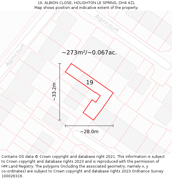 19, ALBION CLOSE, HOUGHTON LE SPRING, DH4 4ZL: Plot and title map