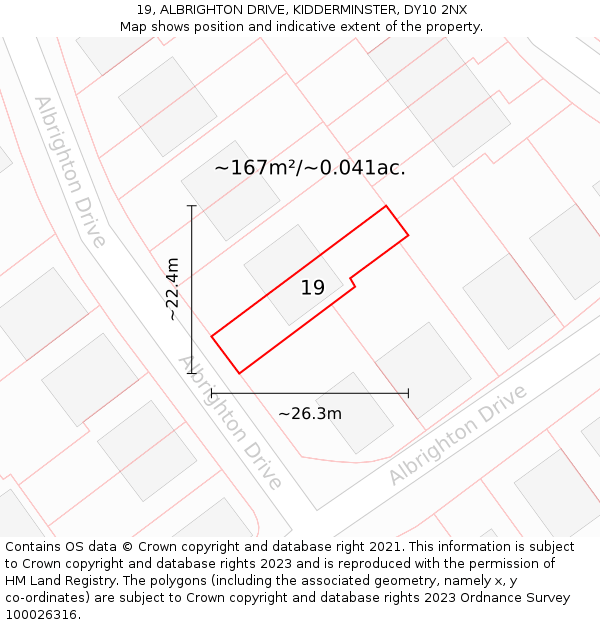 19, ALBRIGHTON DRIVE, KIDDERMINSTER, DY10 2NX: Plot and title map