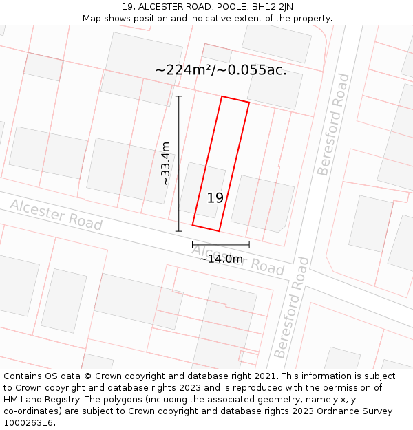 19, ALCESTER ROAD, POOLE, BH12 2JN: Plot and title map