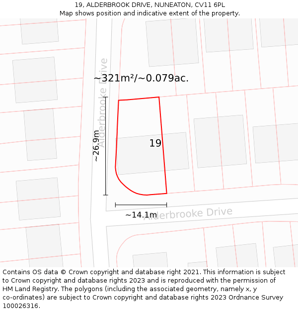 19, ALDERBROOK DRIVE, NUNEATON, CV11 6PL: Plot and title map