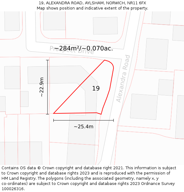 19, ALEXANDRA ROAD, AYLSHAM, NORWICH, NR11 6FX: Plot and title map