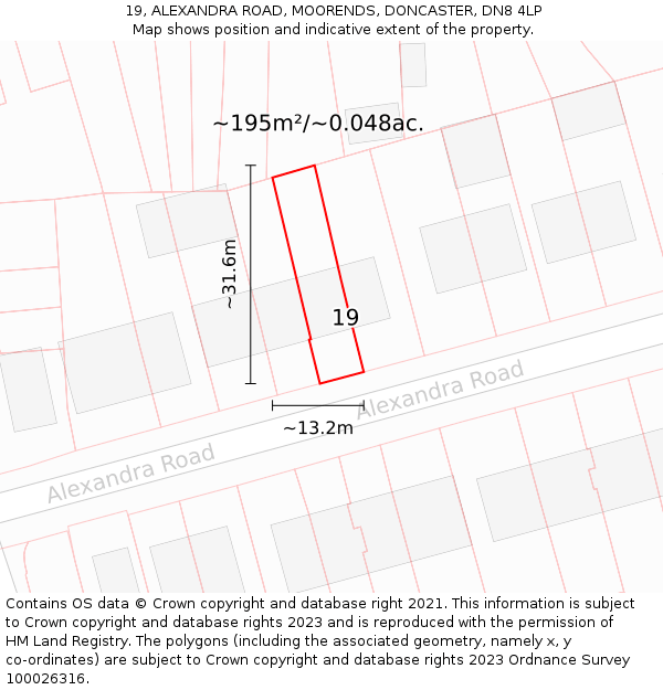 19, ALEXANDRA ROAD, MOORENDS, DONCASTER, DN8 4LP: Plot and title map