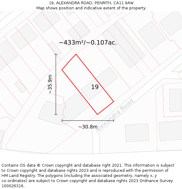19, ALEXANDRA ROAD, PENRITH, CA11 9AW: Plot and title map