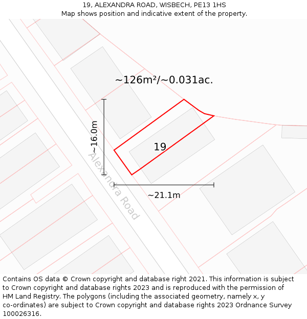 19, ALEXANDRA ROAD, WISBECH, PE13 1HS: Plot and title map