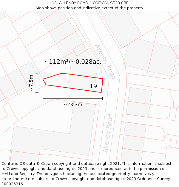 19, ALLENBY ROAD, LONDON, SE28 0BF: Plot and title map