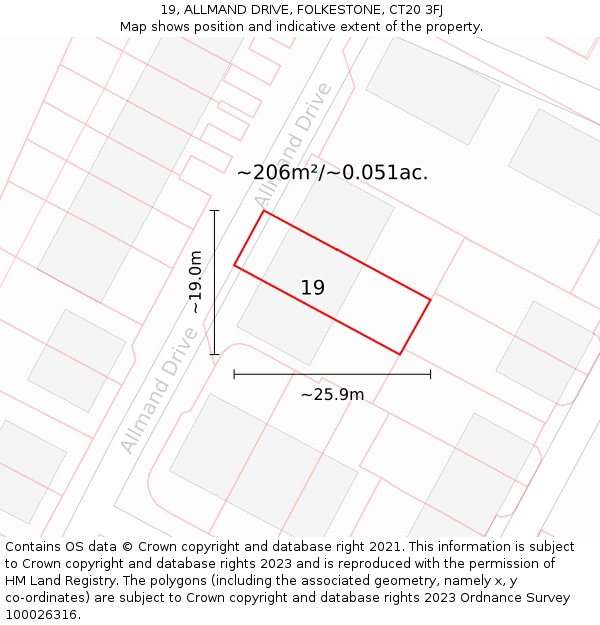 19, ALLMAND DRIVE, FOLKESTONE, CT20 3FJ: Plot and title map
