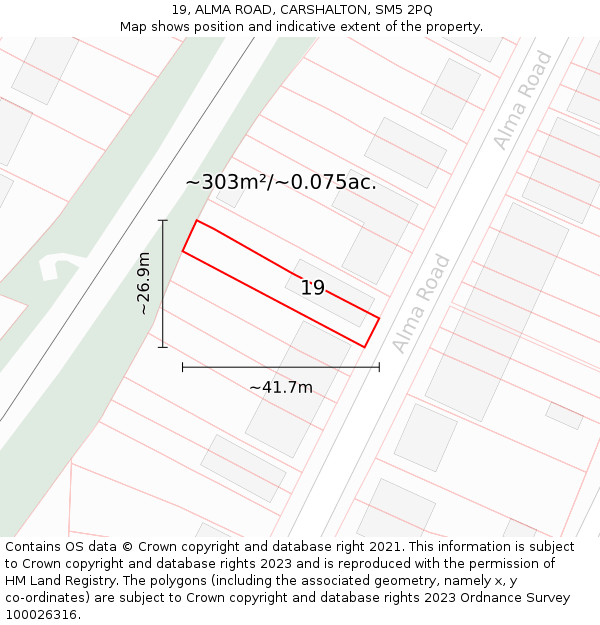 19, ALMA ROAD, CARSHALTON, SM5 2PQ: Plot and title map