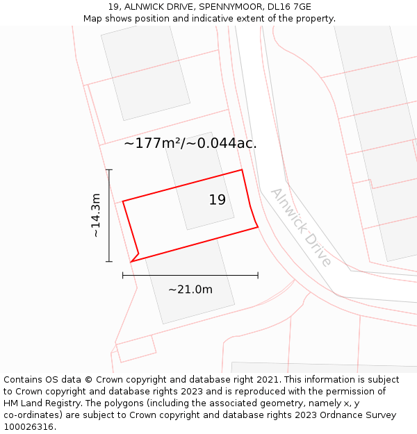 19, ALNWICK DRIVE, SPENNYMOOR, DL16 7GE: Plot and title map