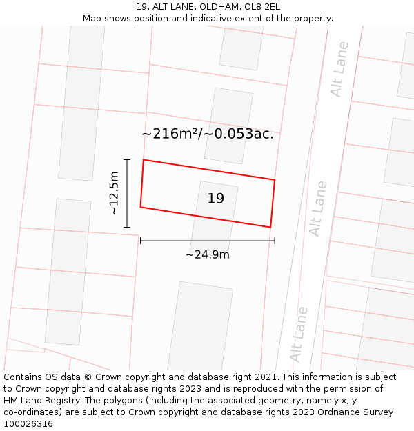 19, ALT LANE, OLDHAM, OL8 2EL: Plot and title map