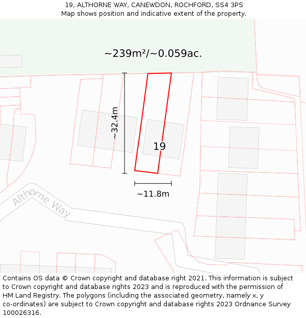 19, ALTHORNE WAY, CANEWDON, ROCHFORD, SS4 3PS: Plot and title map