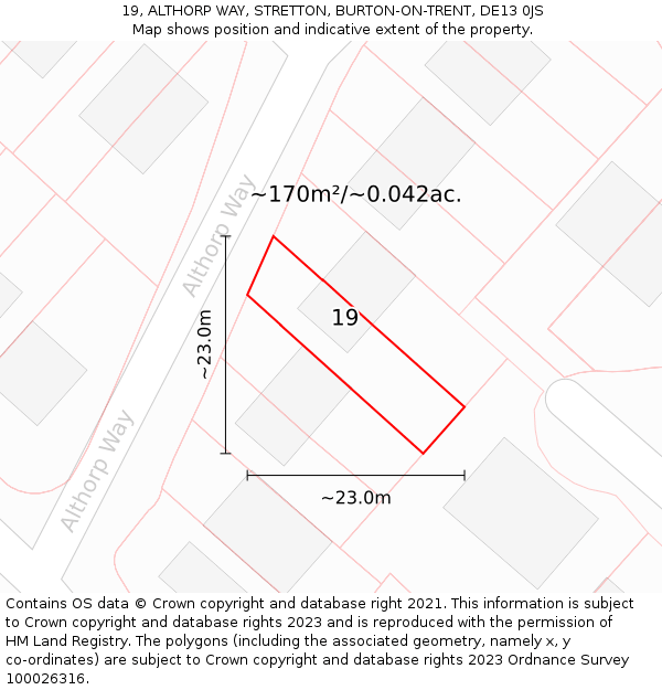 19, ALTHORP WAY, STRETTON, BURTON-ON-TRENT, DE13 0JS: Plot and title map