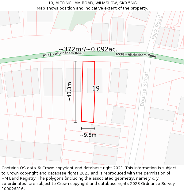 19, ALTRINCHAM ROAD, WILMSLOW, SK9 5NG: Plot and title map