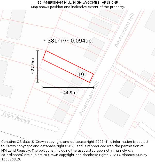 19, AMERSHAM HILL, HIGH WYCOMBE, HP13 6NR: Plot and title map