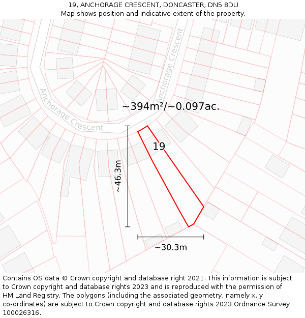 19, ANCHORAGE CRESCENT, DONCASTER, DN5 8DU: Plot and title map