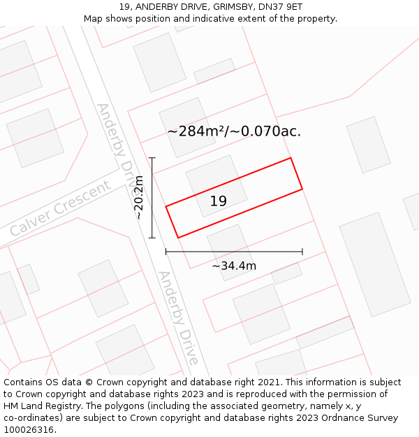 19, ANDERBY DRIVE, GRIMSBY, DN37 9ET: Plot and title map