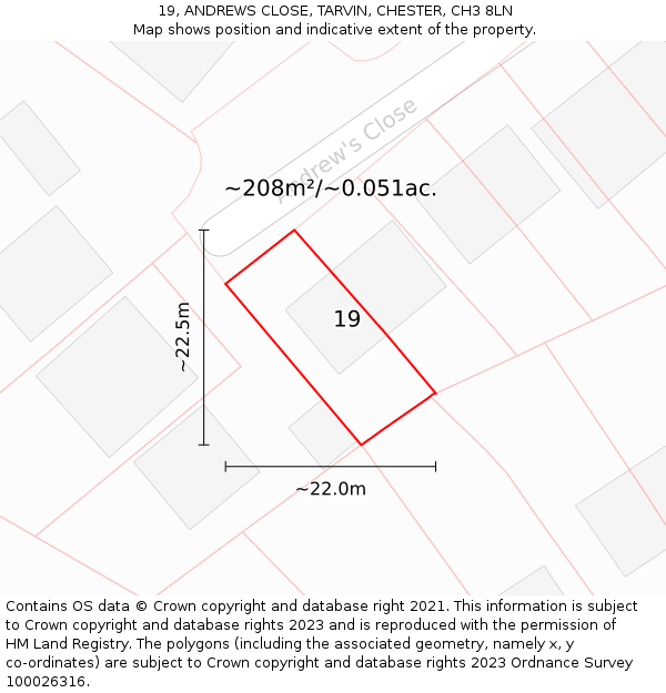 19, ANDREWS CLOSE, TARVIN, CHESTER, CH3 8LN: Plot and title map