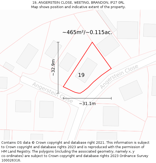 19, ANGERSTEIN CLOSE, WEETING, BRANDON, IP27 0RL: Plot and title map