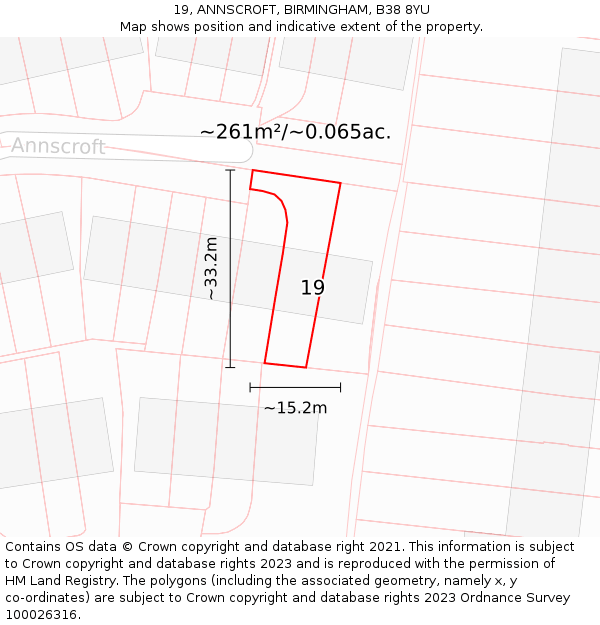 19, ANNSCROFT, BIRMINGHAM, B38 8YU: Plot and title map