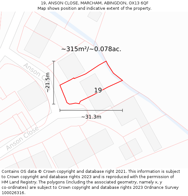 19, ANSON CLOSE, MARCHAM, ABINGDON, OX13 6QF: Plot and title map