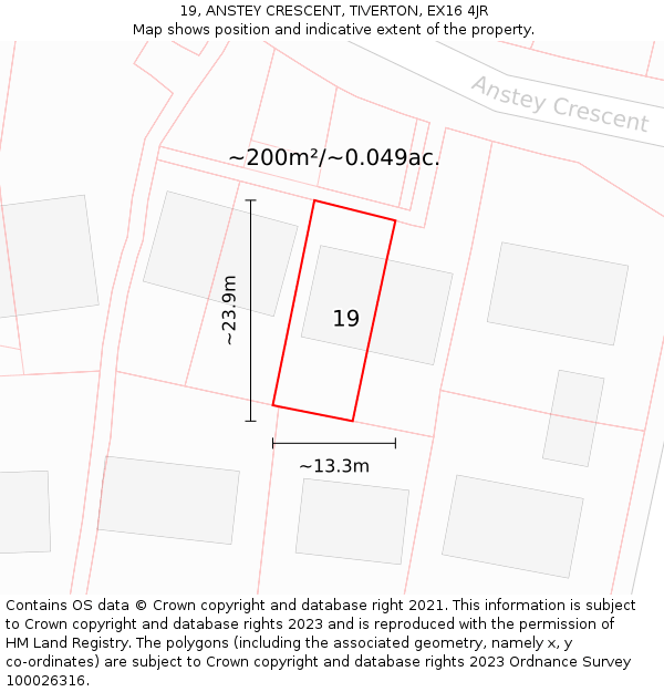 19, ANSTEY CRESCENT, TIVERTON, EX16 4JR: Plot and title map