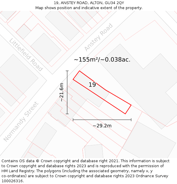 19, ANSTEY ROAD, ALTON, GU34 2QY: Plot and title map