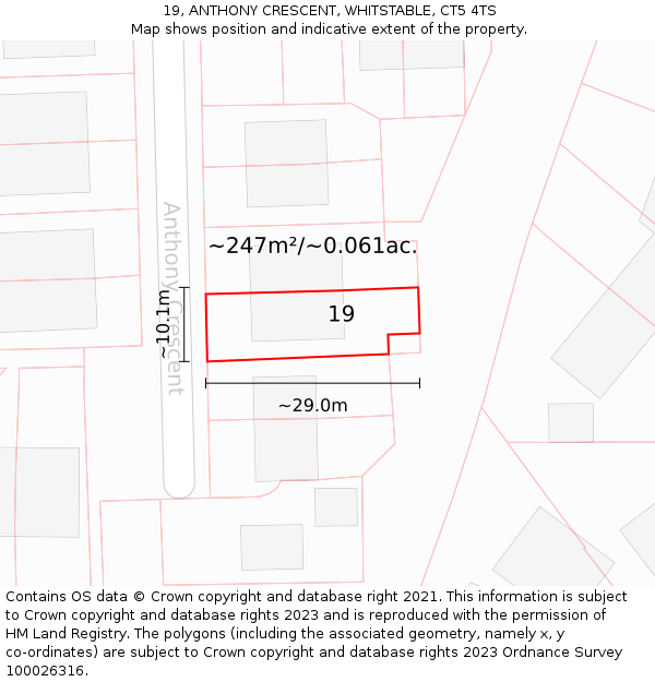 19, ANTHONY CRESCENT, WHITSTABLE, CT5 4TS: Plot and title map