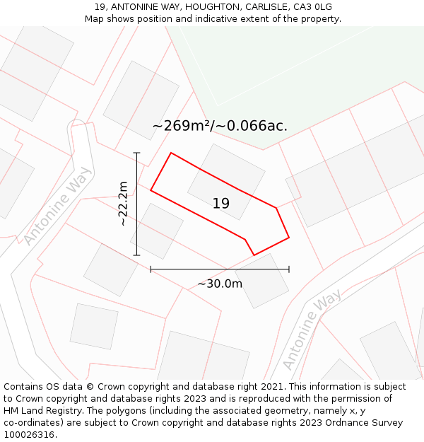 19, ANTONINE WAY, HOUGHTON, CARLISLE, CA3 0LG: Plot and title map