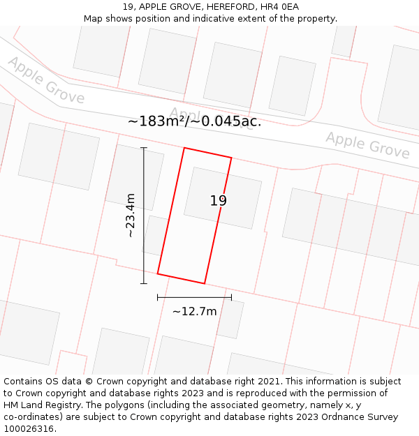 19, APPLE GROVE, HEREFORD, HR4 0EA: Plot and title map