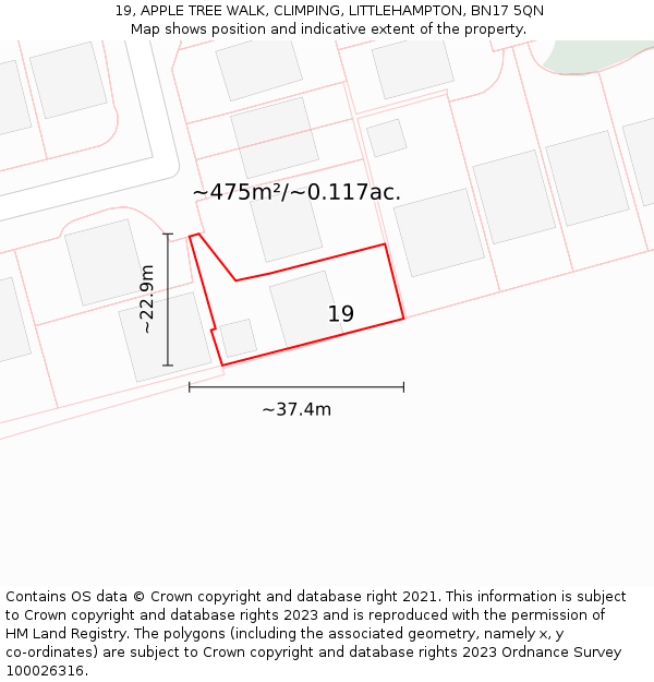 19, APPLE TREE WALK, CLIMPING, LITTLEHAMPTON, BN17 5QN: Plot and title map