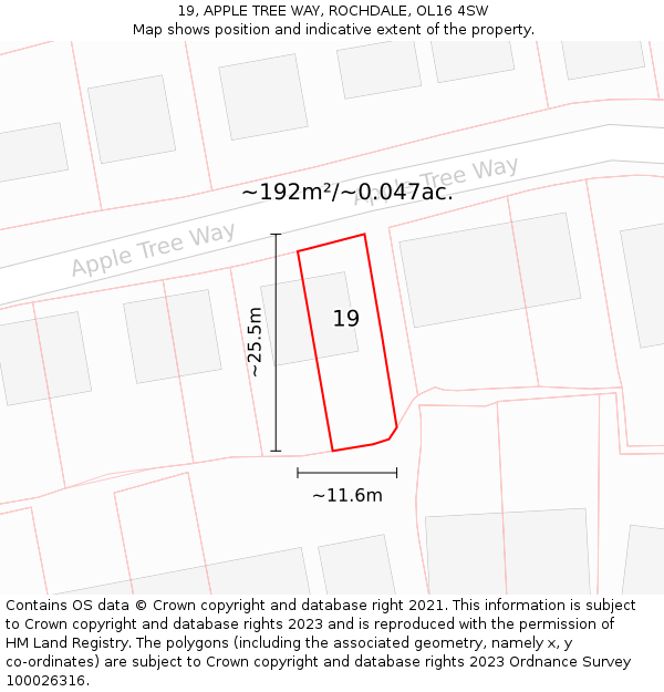 19, APPLE TREE WAY, ROCHDALE, OL16 4SW: Plot and title map