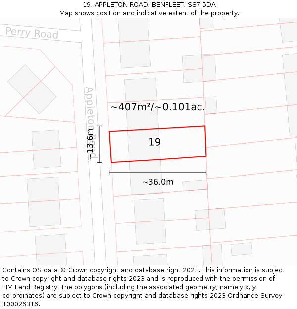 19, APPLETON ROAD, BENFLEET, SS7 5DA: Plot and title map