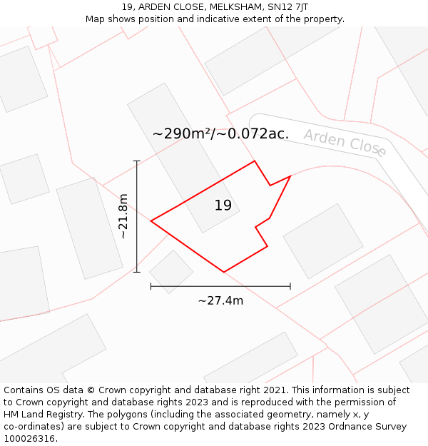 19, ARDEN CLOSE, MELKSHAM, SN12 7JT: Plot and title map