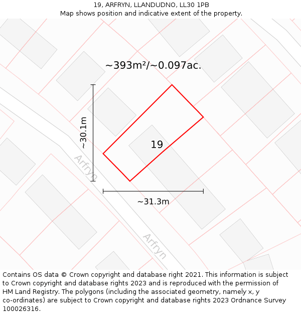 19, ARFRYN, LLANDUDNO, LL30 1PB: Plot and title map