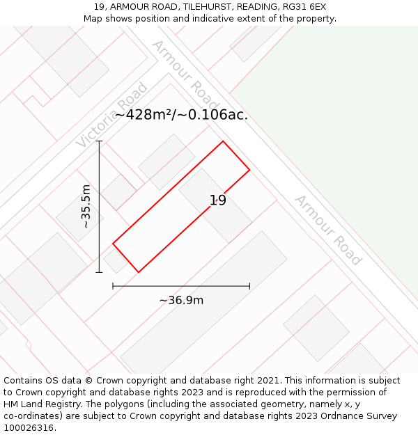 19, ARMOUR ROAD, TILEHURST, READING, RG31 6EX: Plot and title map