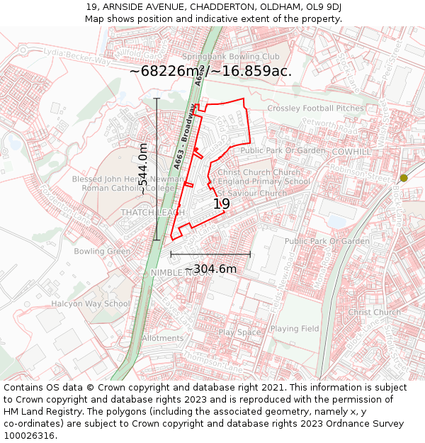 19, ARNSIDE AVENUE, CHADDERTON, OLDHAM, OL9 9DJ: Plot and title map