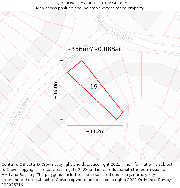 19, ARROW LEYS, BEDFORD, MK41 8EA: Plot and title map
