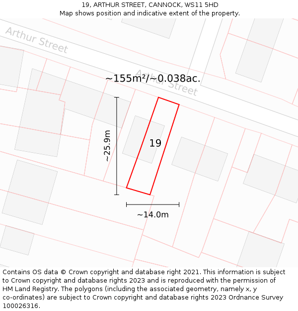 19, ARTHUR STREET, CANNOCK, WS11 5HD: Plot and title map