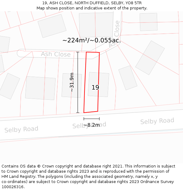 19, ASH CLOSE, NORTH DUFFIELD, SELBY, YO8 5TR: Plot and title map