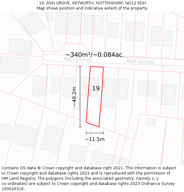 19, ASH GROVE, KEYWORTH, NOTTINGHAM, NG12 5DH: Plot and title map