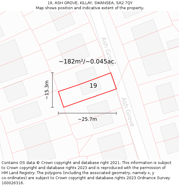 19, ASH GROVE, KILLAY, SWANSEA, SA2 7QY: Plot and title map