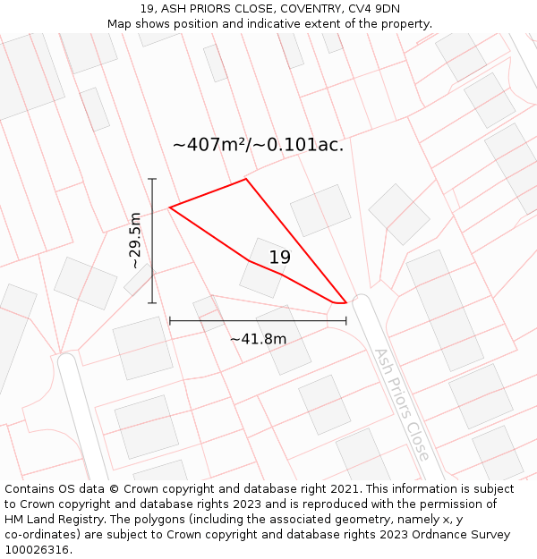 19, ASH PRIORS CLOSE, COVENTRY, CV4 9DN: Plot and title map