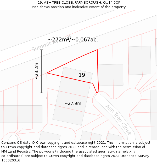 19, ASH TREE CLOSE, FARNBOROUGH, GU14 0QP: Plot and title map