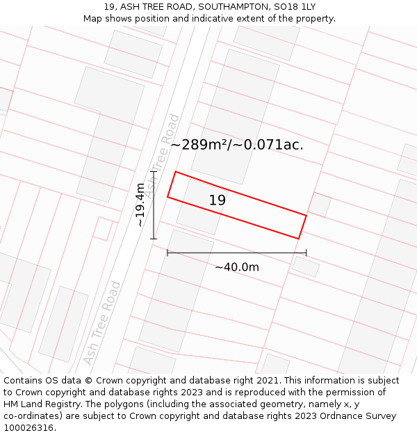 19, ASH TREE ROAD, SOUTHAMPTON, SO18 1LY: Plot and title map