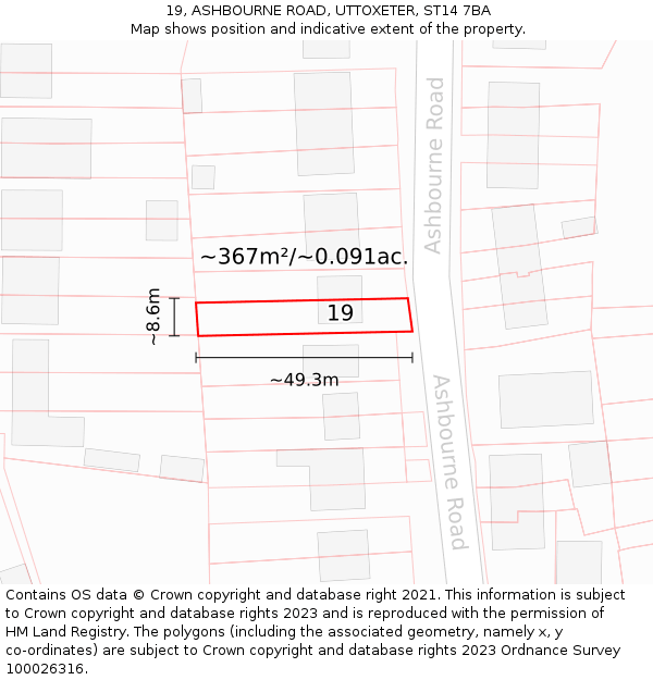 19, ASHBOURNE ROAD, UTTOXETER, ST14 7BA: Plot and title map