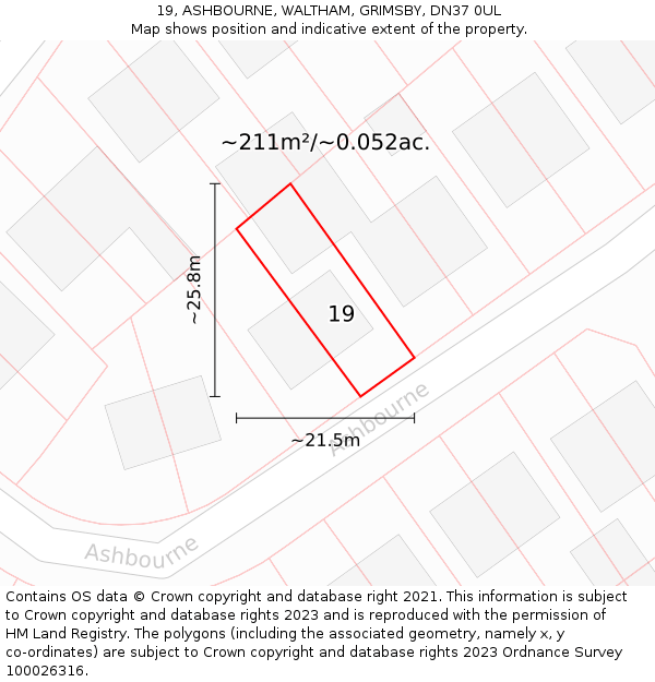 19, ASHBOURNE, WALTHAM, GRIMSBY, DN37 0UL: Plot and title map